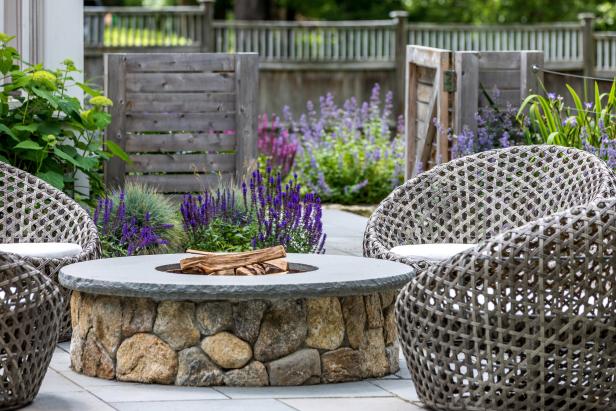 Fire Pit and Purple Flowers