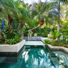 Backyard With Pool and Tropical Garden