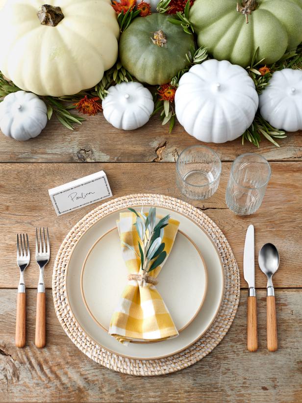 Thanksgiving Place Setting With Faux Pumpkins