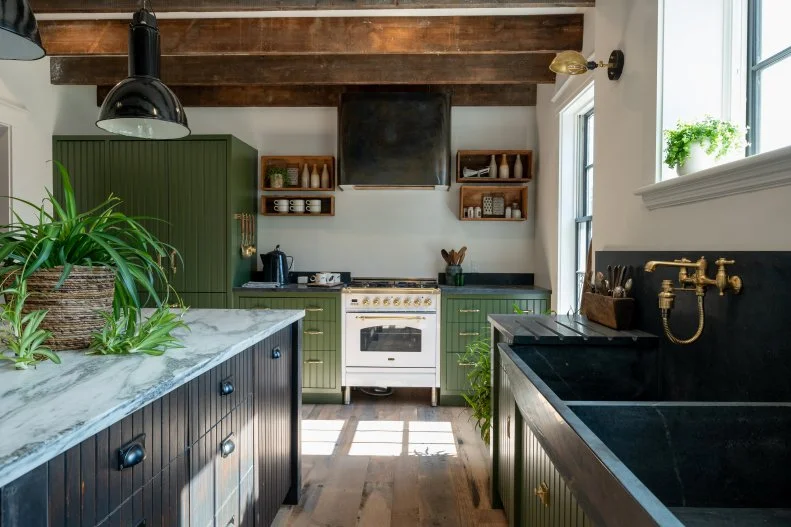 Forest Green Farmhouse Style Kitchen