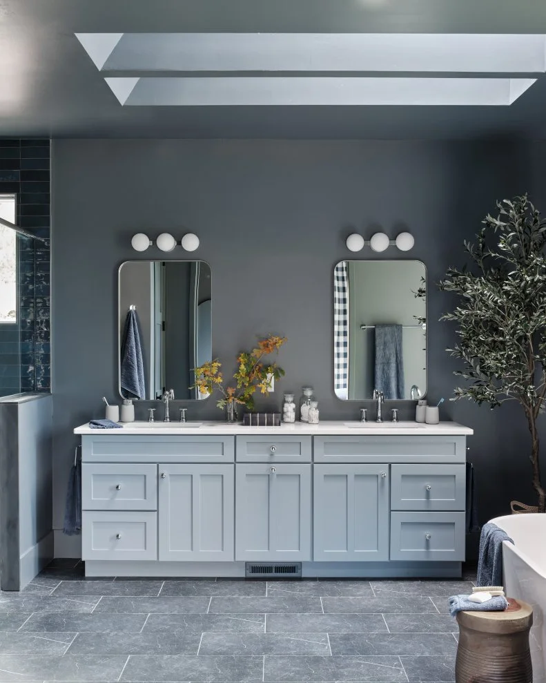 Gray Bathroom With Skylights