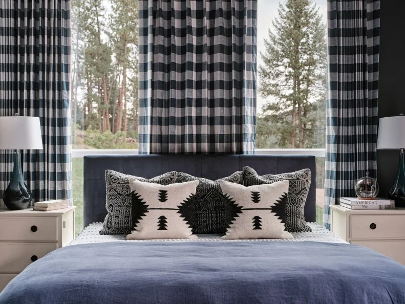 Rustic Bedroom With Check Curtains