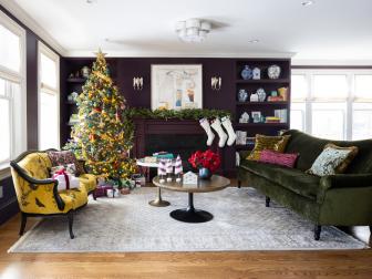 Traditional Purple Living Room Decorated for Christmas