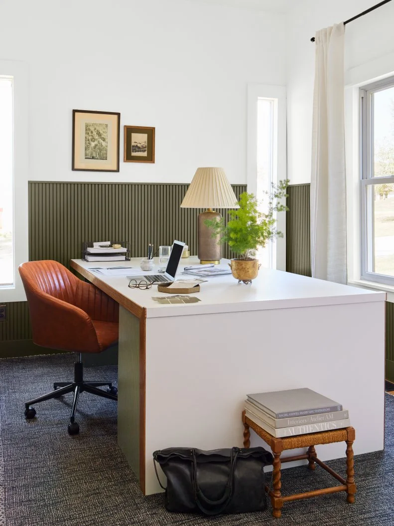 Cozy Home Office With Green Wainscoting