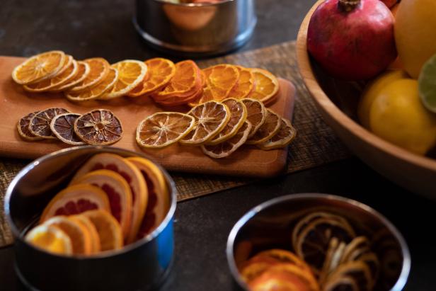 Rows of Dried Citrus on a Cutting Board