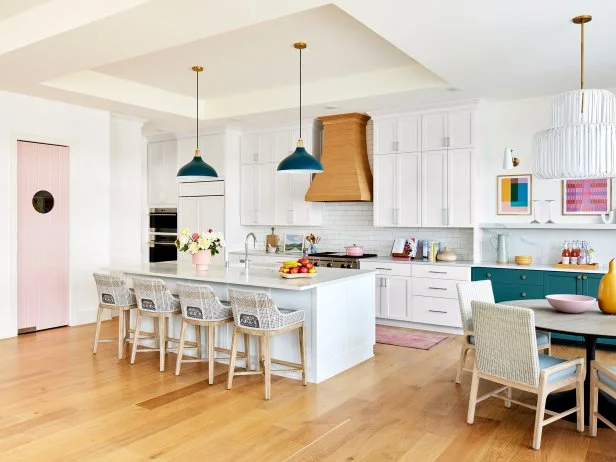 Pink, Teal and White Kitchen With Modern Style