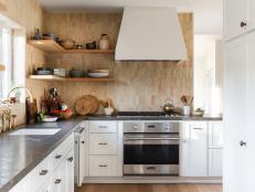 Dark Limestone Countertops and Zellige Tiles in Kitchen