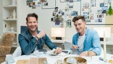 As seen on HGTV’s Starting Over with Nate and Jeremiah, Nate Berkus and Jeremiah Brent pose in the design studio. (Design Meeting)
