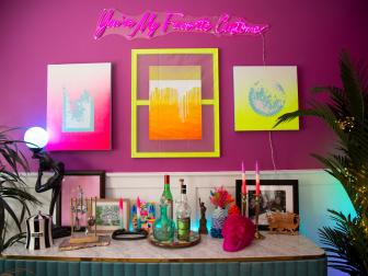 Modern Art, Neon Sign "You're My Favorite Customer" Above Blue Hutch
