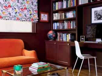 Eclectic Home Office With Rich Burgundy Walls