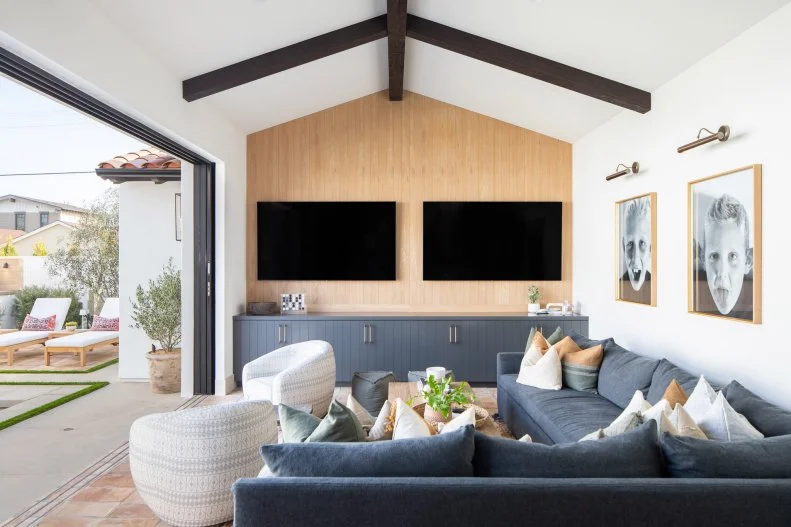 Living Room With Gray Cabinets