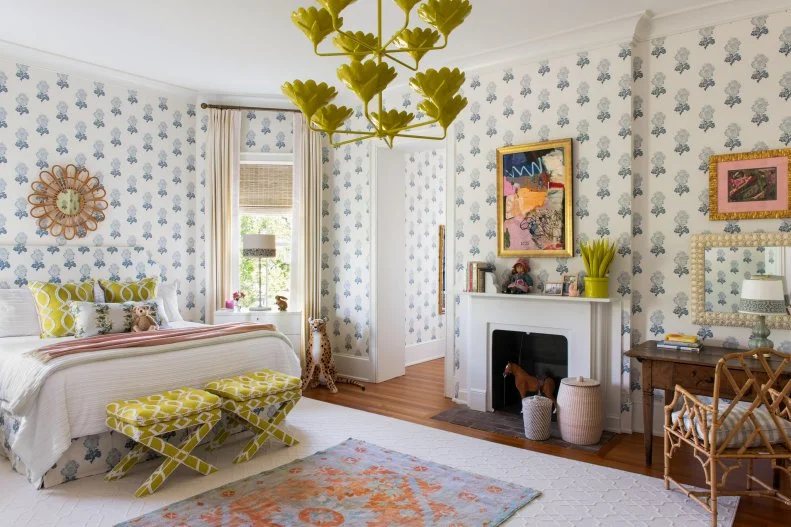 Bedroom With Patterned Wallpaper