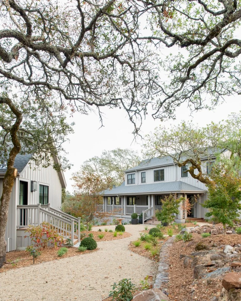 Gray House and Gravel Walkway