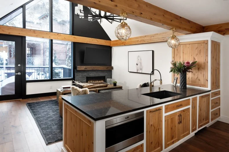 Open-Plan Kitchen and Living Room With Natural Wood Accents