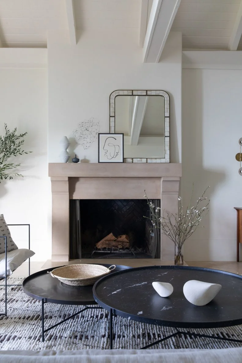 Living Room With Tan Fireplace