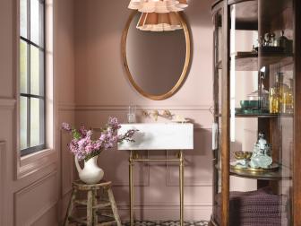 Traditional Dusty Rose Powder Room 