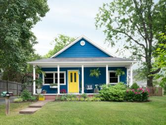Blue House With a Yellow Front Door