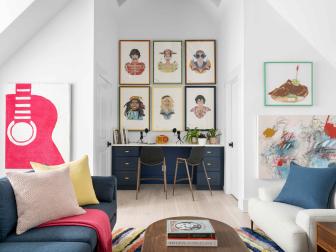 This colorful and fun garage studio provides a space for casual entertaining, listening to music, or just hanging out. “Instead of doing a regular apartment, we made it look more like a multipurpose room for anything you want to do,” says designer Brian Patrick Flynn.