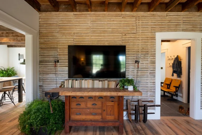 The living room of the newly renovated Knight farmhouse, as seen on Farmhouse Fixer.