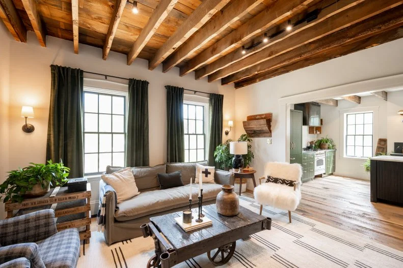 The living room of the newly renovated Knight farmhouse, as seen on Farmhouse Fixer.
