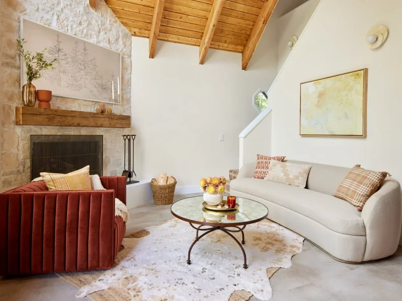 Woodsy Living Room in an A-Frame Cabin