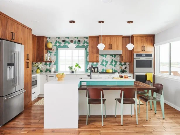 Retro Mint Green and Walnut Kitchen