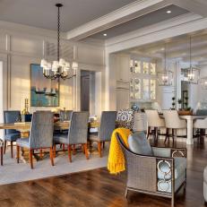 Traditional White Dining Room and Yellow Throw