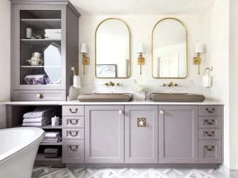 Gray Bathroom Vanity With Purple Undertones