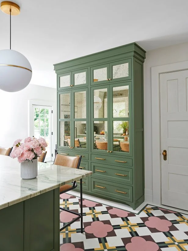 Green Kitchen Hutch With Mercury Glass