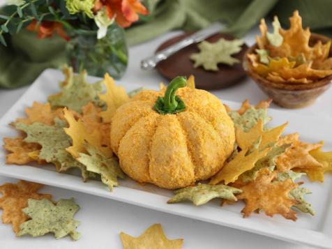 How to Make a Pumpkin-Shaped Cheeseball With Leaf-Shaped Tortilla Chips