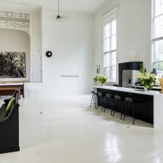 Black and White Converted Church Kitchen and Dining Room 