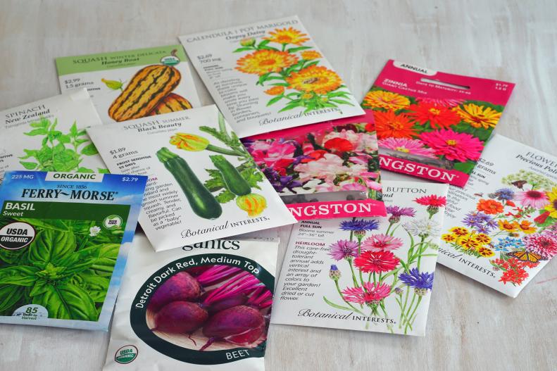 PRINCETON, NJ -2 FEB 2022- View of packets of flower and vegetable seeds from different seed brands ready for planting in 2022.