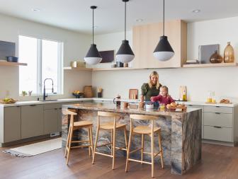 Neutral, Modern Kitchen With Quartzite Island