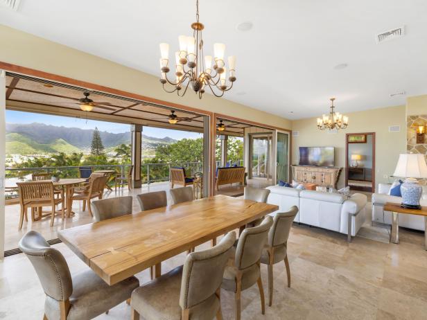 Tropical Dining Room With Mountain View