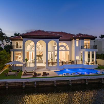 Waterfront Mansion With Arched Porch