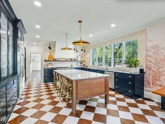 Walnut Island With Counter Stools in Bohemian Chef's Kitchen