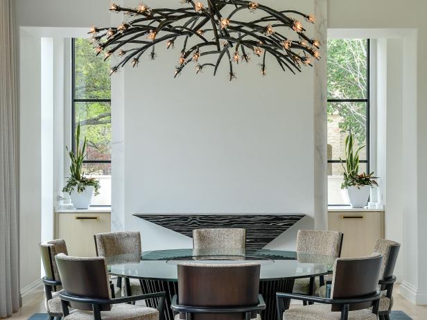 Modern Dining Room With Gold Ceiling