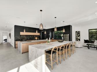 Black Modern Open Plan Kitchen With Two Islands