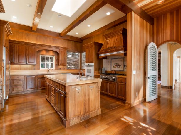 Wooden Kitchen With Exposed Beam Ceiling