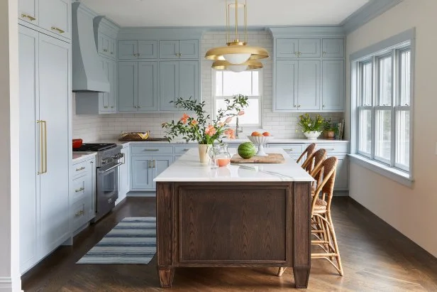 Blue Cabinets and Hardwood Floors