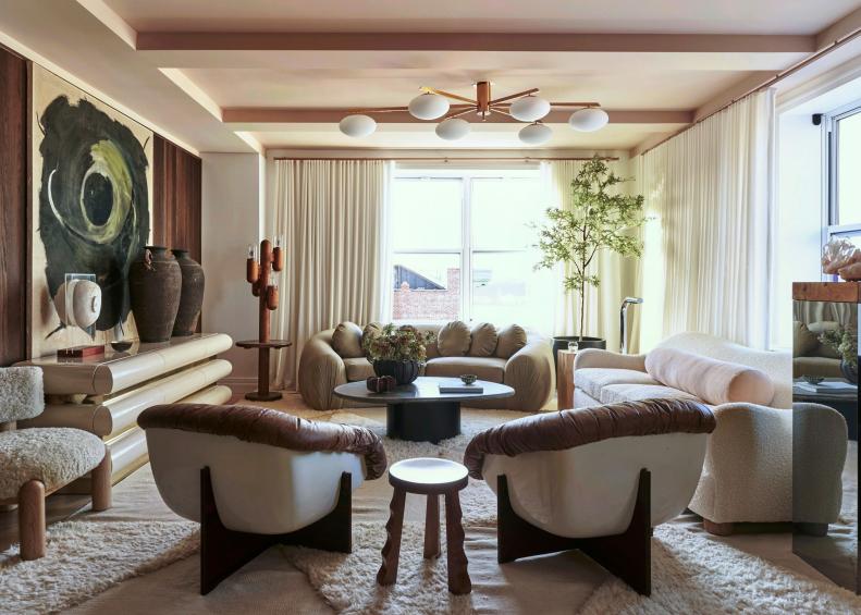 Living Room With Two Sofas and Wall of Floor-to-Ceiling Windows