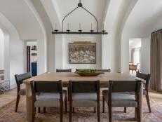 White Transitional Dining Room With Ceiling Arches