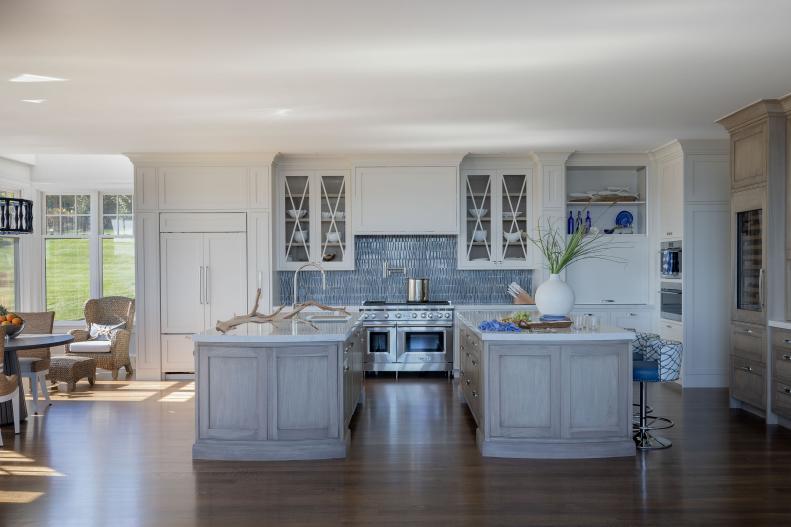 Large kitchen with two islands