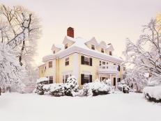 HGTV Magazine presents this stunning yellow home in Massachusetts with a snowy exterior.