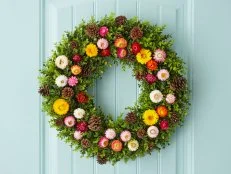 Faux Greenery Wreath With Dried Flowers and Pine Cones