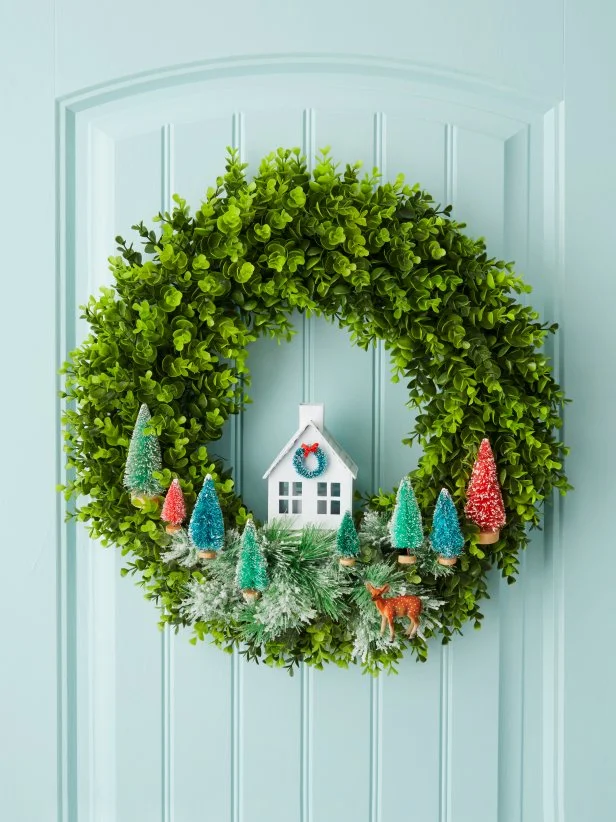 Faux Greenery Wreath With Holiday Decorations