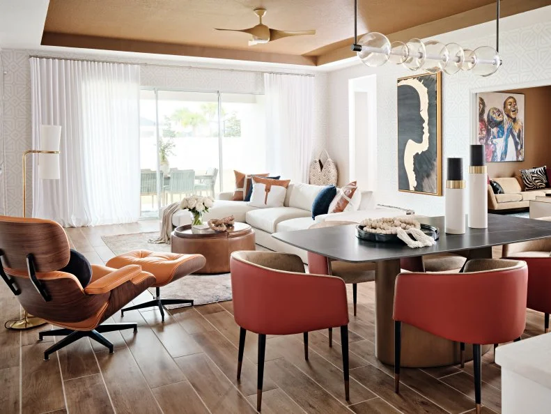 Neutral Living Room and Dining Area With Modern Furniture