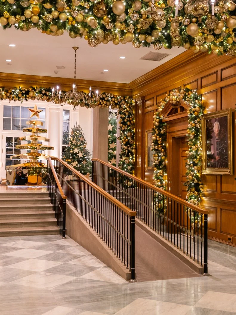 Garland decorating the East entrance, as seen on White House Christmas 2024. , as seen on White House Christmas 2024.