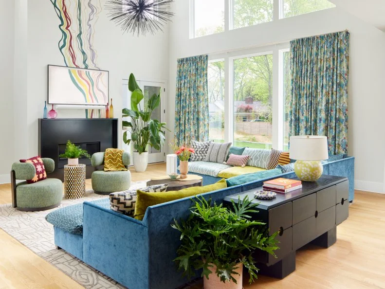 White Living Room With Colorful Furniture and Decor