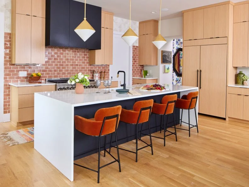 Modern Kitchen With Wood Cabinets and a Large Island